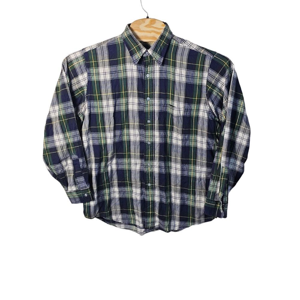 LL BEAN Shirt Size Large Men Flannel Plaid Button Up Long Sleeve Cotton Made USA